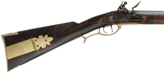 Virginia longrifle,
.50 caliber, 42" swamped Colerain barrel,
deluxe Siler flint lock, maple, brass trim,
used, by Matt Avance